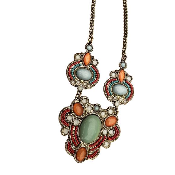 Pink and Teal Beaded Collar Necklace - Picture 4 of 8